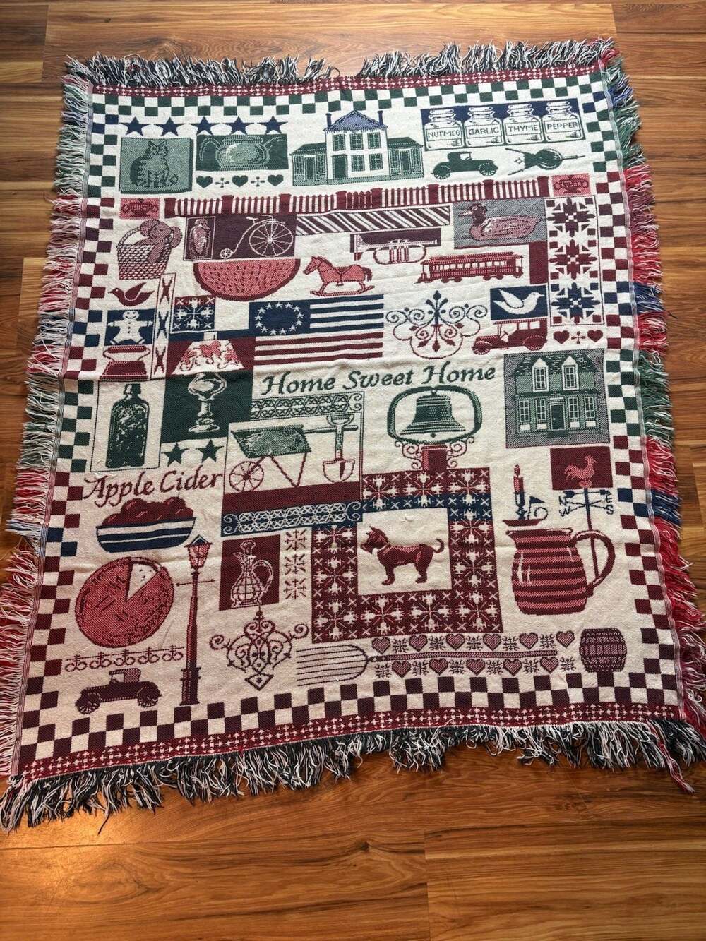 home sweet home vintage knitted blanket